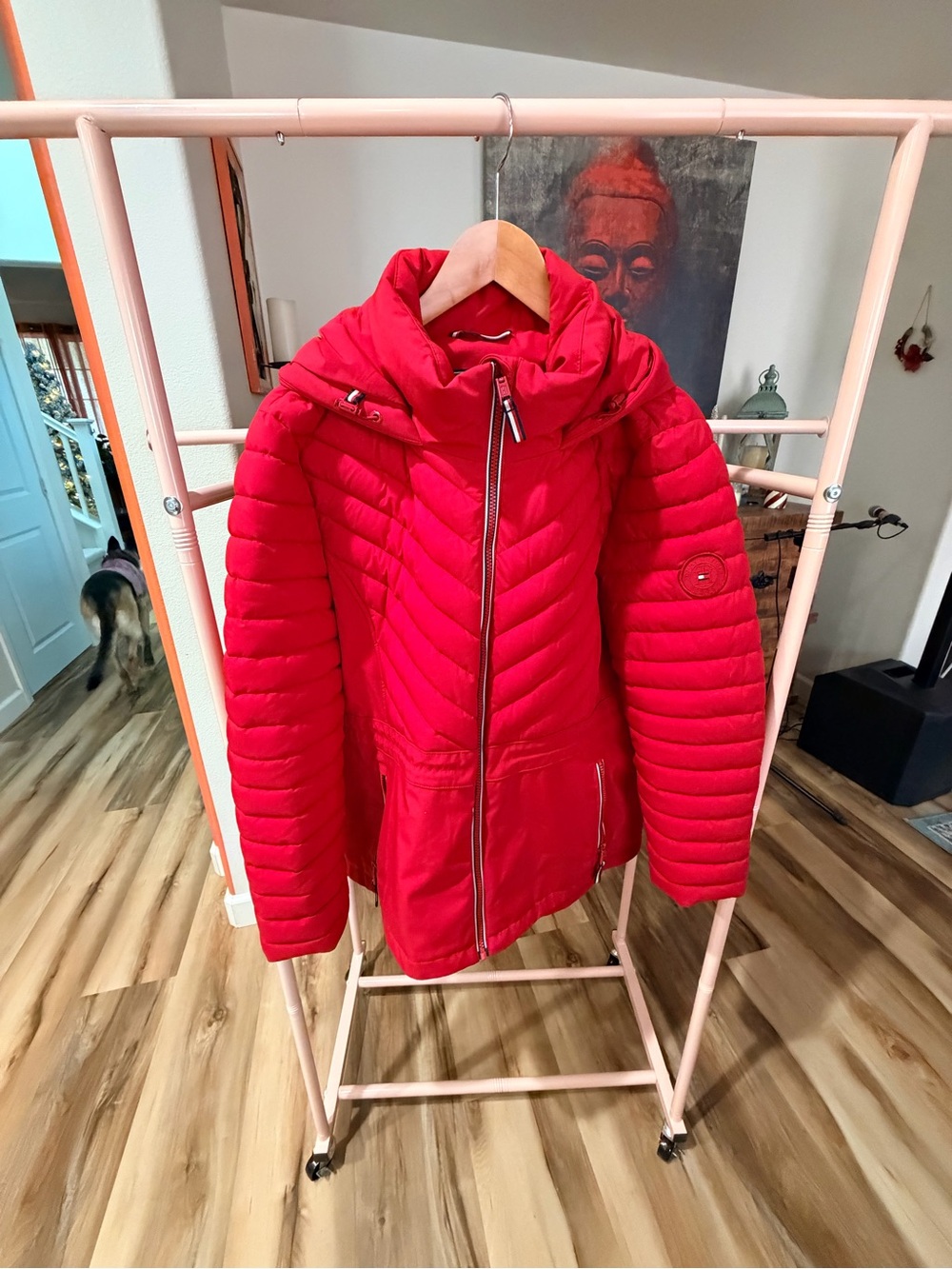 Tommy Hilfiger Bright Red Quilted Puffer Jacket with Hood